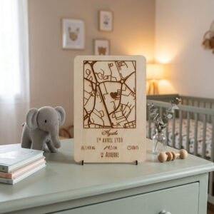 carte personnalisée lieu de naissance gravure en bois cadeau