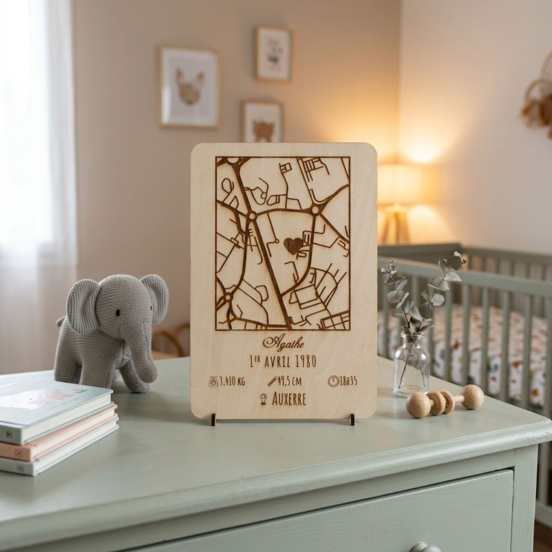Carte du lieu de naissance personnalisée gravée sur bois, cadeau de naissance Carte du lieu de naissance personnalisée gravée sur bois, cadeau de naissance