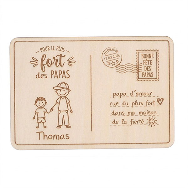 carte-postale cadeau fête des pères personnalisé avec le dessin de votre enfant par gravure laser cadeau à offrir petit prix