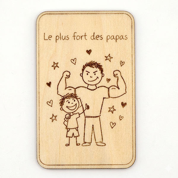 magnet cadeau fête des pères personnalisé avec le dessin de votre enfant par gravure laser cadeau à offrir petit prix