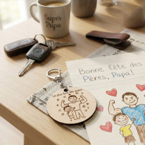 porte-clés cadeau fête des pères personnalisé avec le dessin de votre enfant par gravure laser cadeau à offrir petit prix