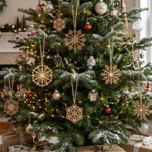 boule de Noël en bois, décoration de Noël en bois, boule de Noël découpée au laser, décoration sapin Noël, décoration Noël originale, flocon de neige en bois, décoration sapin en bois, ornement de Noël