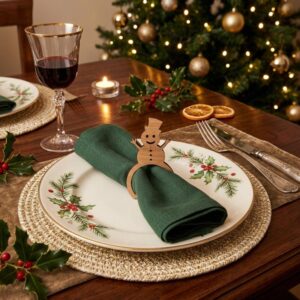 Rond de serviette de Noël en bois découpé au laser pour table de fête de noël