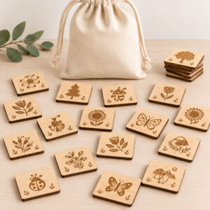 carte en bois jeu de memory sur le thème de la nature