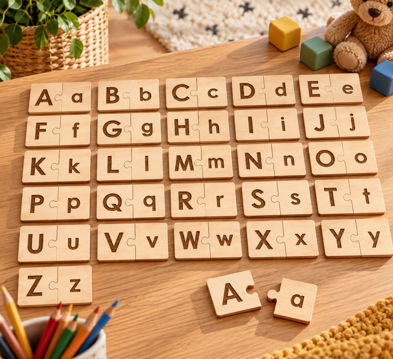 Puzzle alphabet en bois majuscules et minuscules Puzzle alphabet en bois majuscules et minuscules