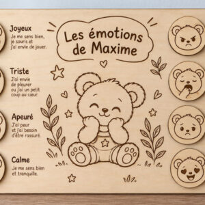 Tableau des émotions montessori en bois enfant personnalisé