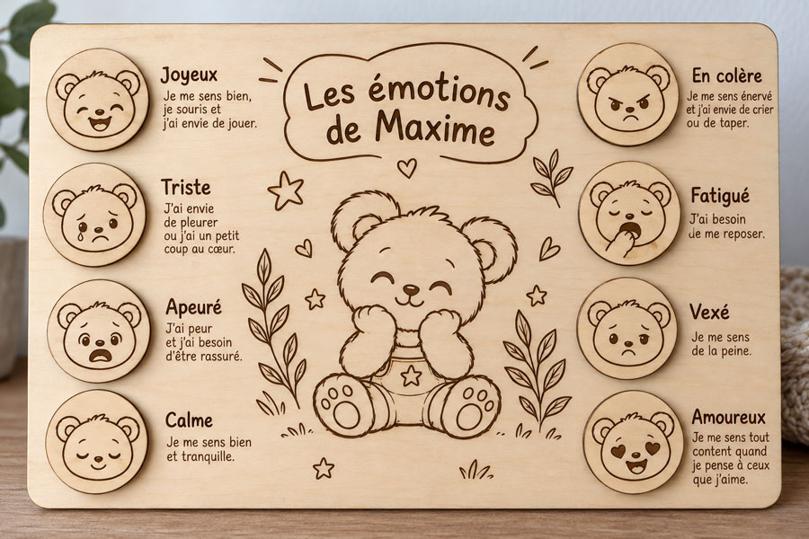 Tableau des émotions montessori en bois enfant personnalisé