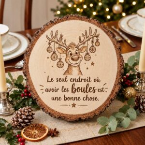 Tranche de Bois Personnalisée Noël – Rondin Gravé au Laser