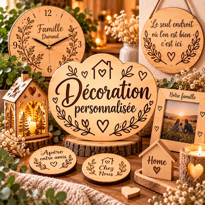 Décorations en bois personnalisées gravées au laser dans notre atelier en Provence Décorations en bois personnalisées gravées au laser dans notre atelier en Provence