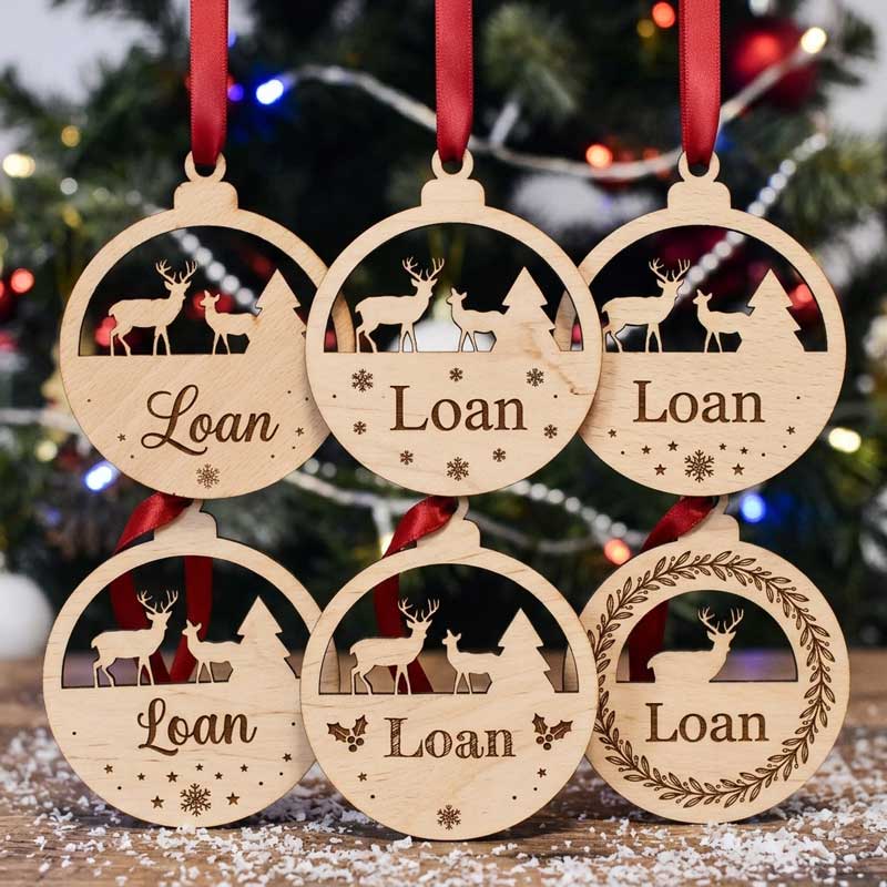 décorations de sapin boule de noel en bois personnalisées