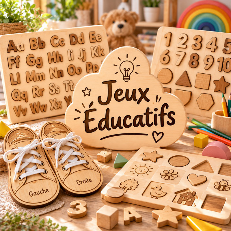 Jeux éducatifs en bois Montessori personnalisés